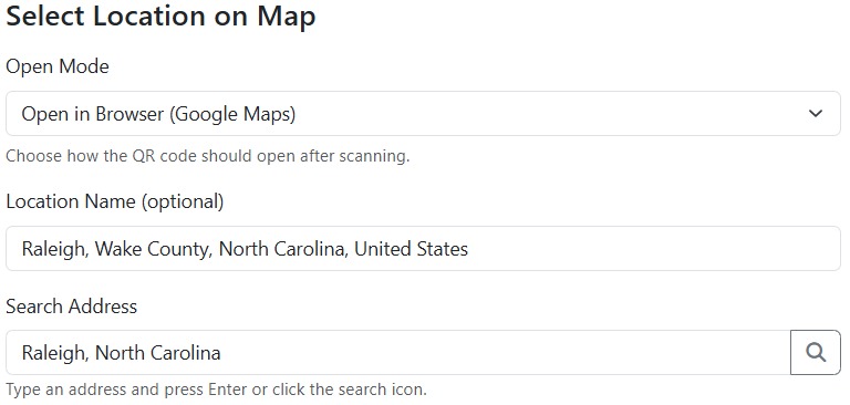 location QR Code Preview