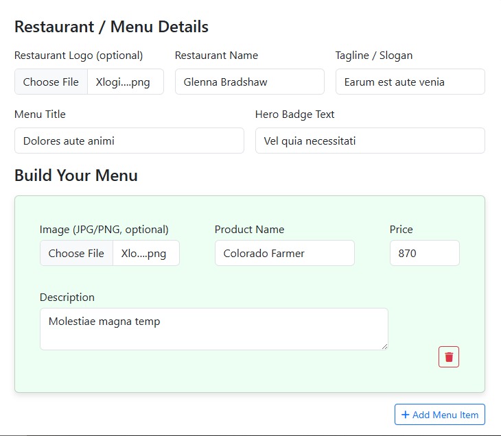 menu qr code step 2